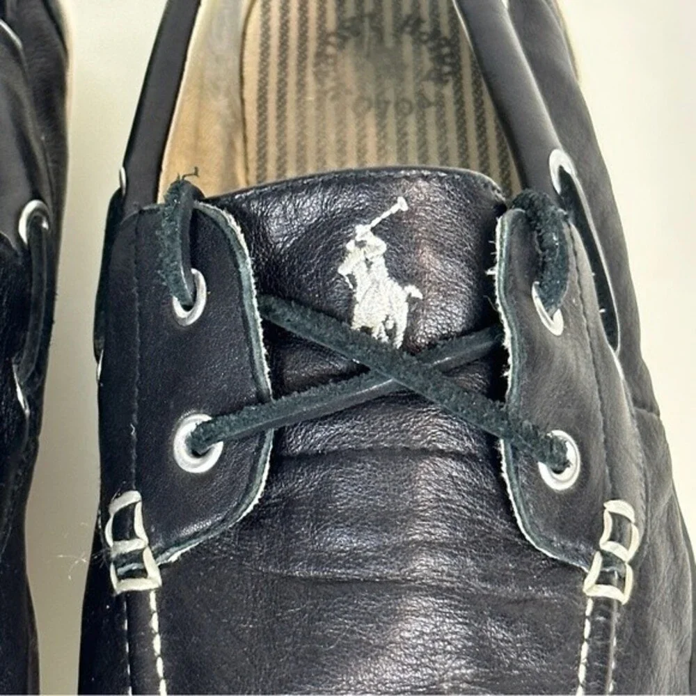 Polo Ralph Lauren Sander Leather Boat Loafers Black 13D